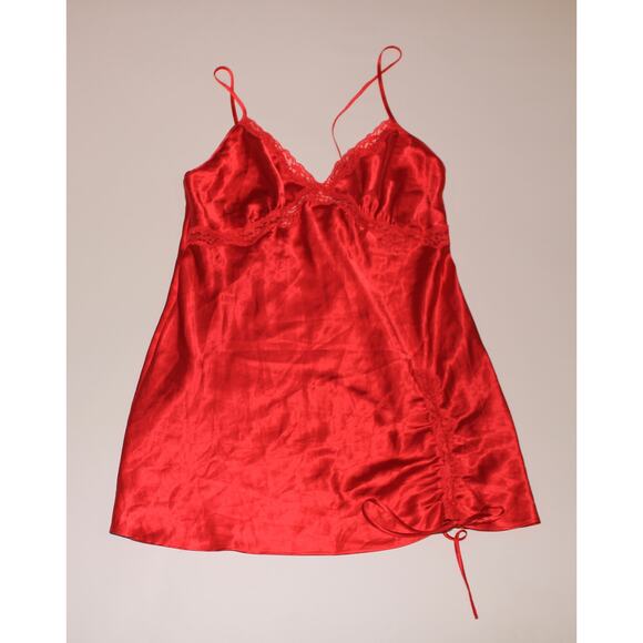 Victorias Secret Red Silk Slip Dress With Runch On Bottom Size M - Picture 1 of 5